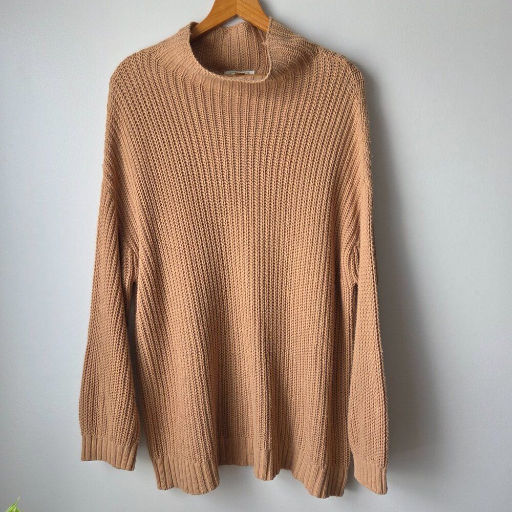 EUC AMERICAN EAGLE TAN MOCKNECK COTTON BLEND SWEATER OVERSIZED XS - M